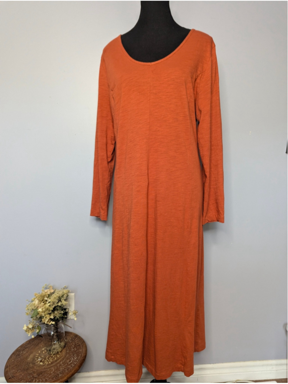 J.Jill Burnt Orange Pima Cotton Modal Knit Seamed A-Line Maxi Dress L